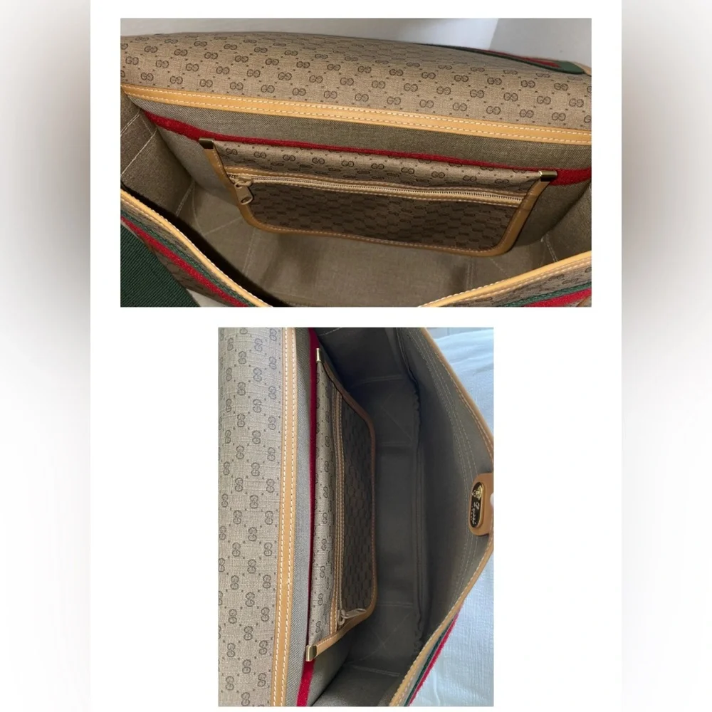 Pristine Vtg Gucci Tan PVC Micro GG Monogram Messenger Shoulder Bag & Pouch - Picture 12 of 16